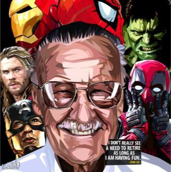 Stan Lee With Team Heroes Pop Art Medium Size (20X20)